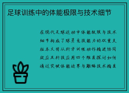 足球训练中的体能极限与技术细节